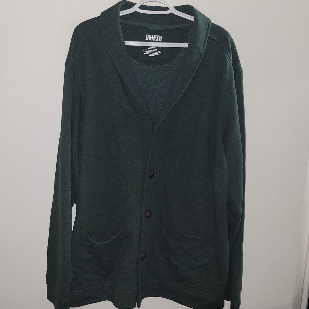 Duluth Trading‎ Loophole Cardigan Sweater Men Size XL Green Shawl Collar Preppy